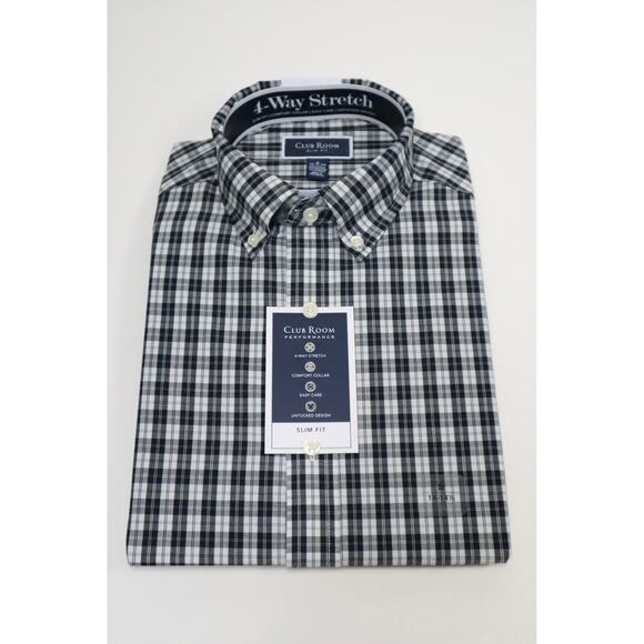 Club Room Slim Fit 4-Way Stretch Black and White Button Down Size S - Picture 2 of 5
